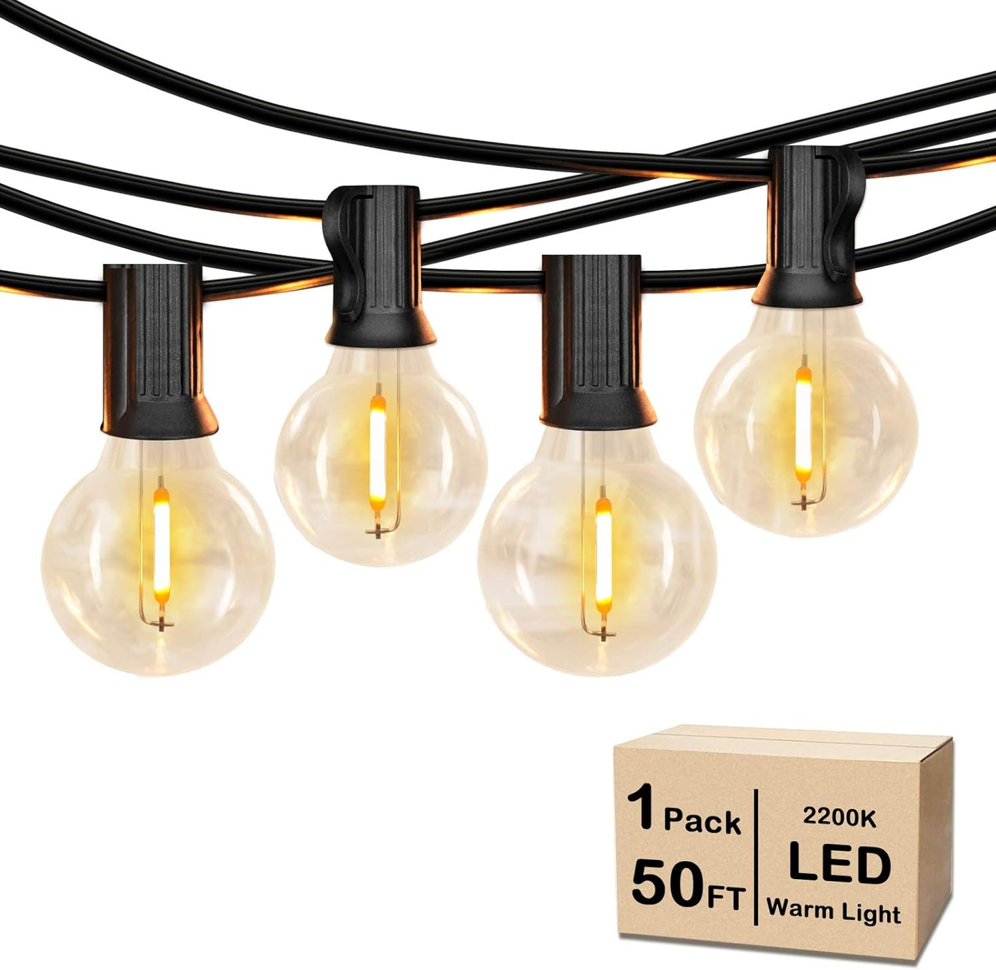50FT Shatterproof LED G40 Globe String Lights with 52 Dimmable Edison Bulbs - Waterproof Outdoor Lighting for Patios, Balconies, Events, and Cafés