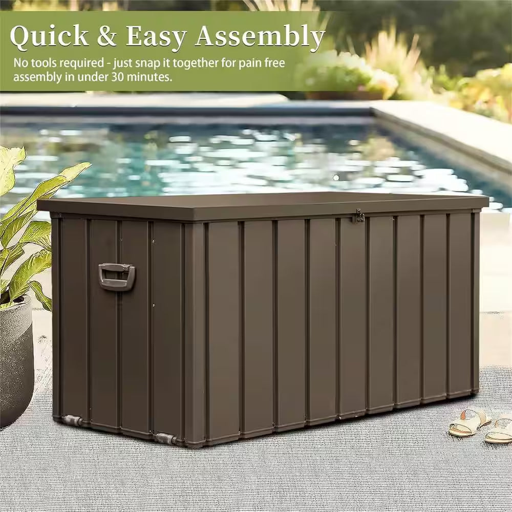 100-Gallon Dark Brown Steel Outdoor Storage Deck Box with Secure Locking Lid