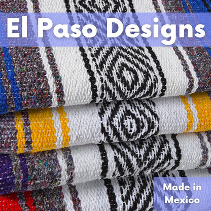 Mexican Yoga Blanket - Vibrant Falsa Serape Throw for Yoga, Beach, Picnic, Equestrian Use, or Home Décor - Soft Woven Bohemian Blanket in Cool Mint and Gray