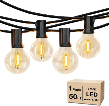 50FT Shatterproof LED G40 Globe String Lights with 52 Dimmable Edison Bulbs - Waterproof Outdoor Lighting for Patios, Balconies, Events, and Cafés