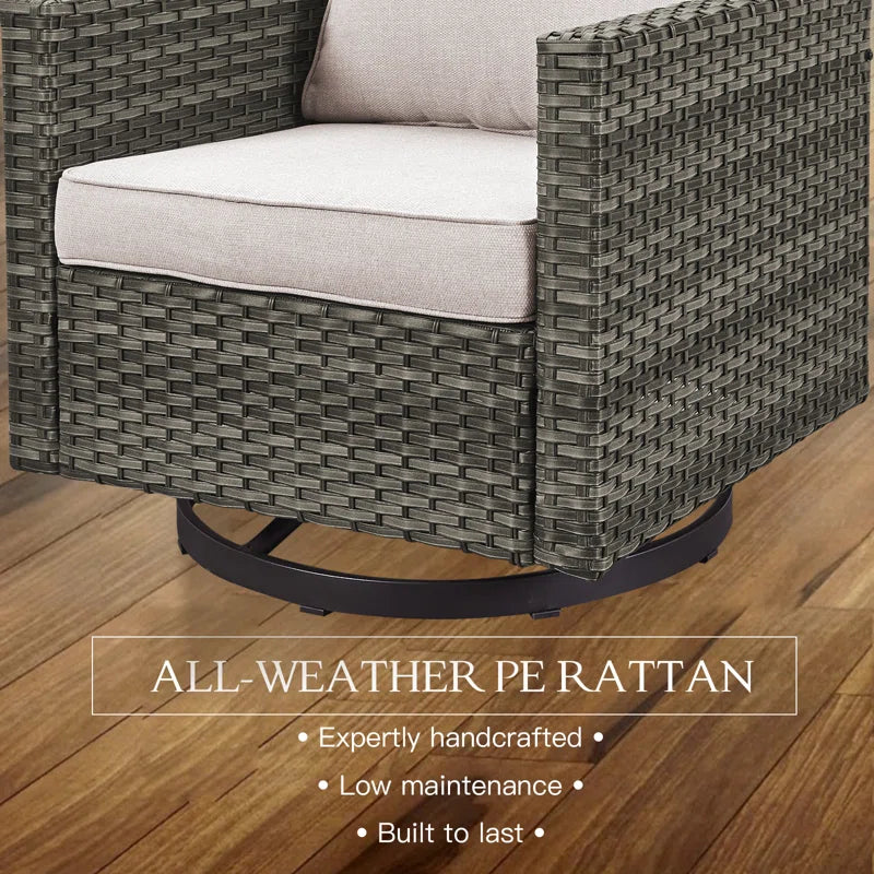 Nodaway Outdoor Patio PE Wicker Swivel Chair Seating Group for Two with Cushions