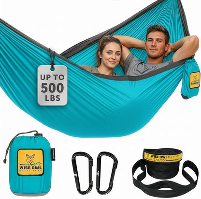 Premium Portable Camping Hammock - Supports Up to 500 lbs with Tree Straps for Travel, Backpacking, Hiking, and Outdoor Activities - Available in Single or Double Sizes