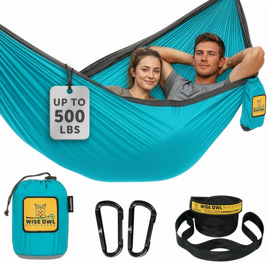 Premium Portable Camping Hammock - Supports Up to 500 lbs with Tree Straps for Travel, Backpacking, Hiking, and Outdoor Activities - Available in Single or Double Sizes