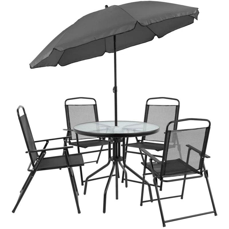 Amlie 6-Piece Rippled Glass Outdoor Patio Dining Set with Folding Chairs by Flash Furniture
