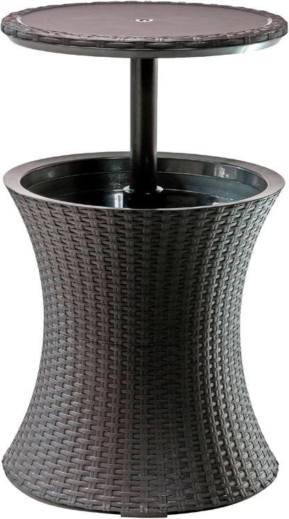 Keter Pacific Cool Bar Outdoor Patio Furniture and Hot Tub Side Table with 7.5-Gallon Beverage Cooler in Espresso Brown