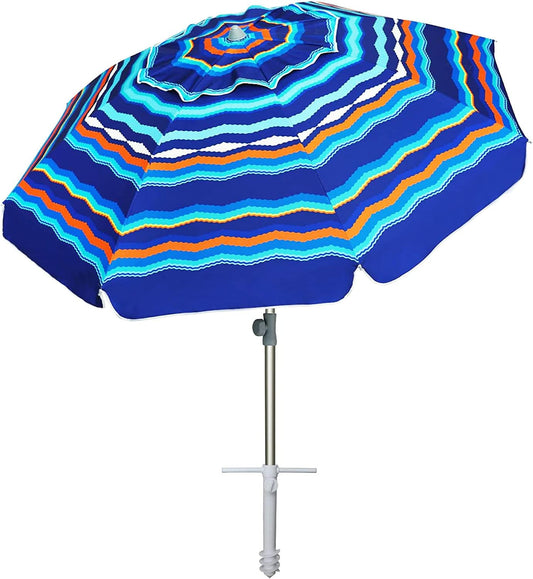 7-Foot Heavy-Duty High Wind Beach Umbrella with Sand Anchor, Ventilation, and Tilt Feature for UV 50+ Sun Protection - Portable Outdoor Sunshade with Carry Bag for Patio, Garden, Pool, and Backyard - Blue