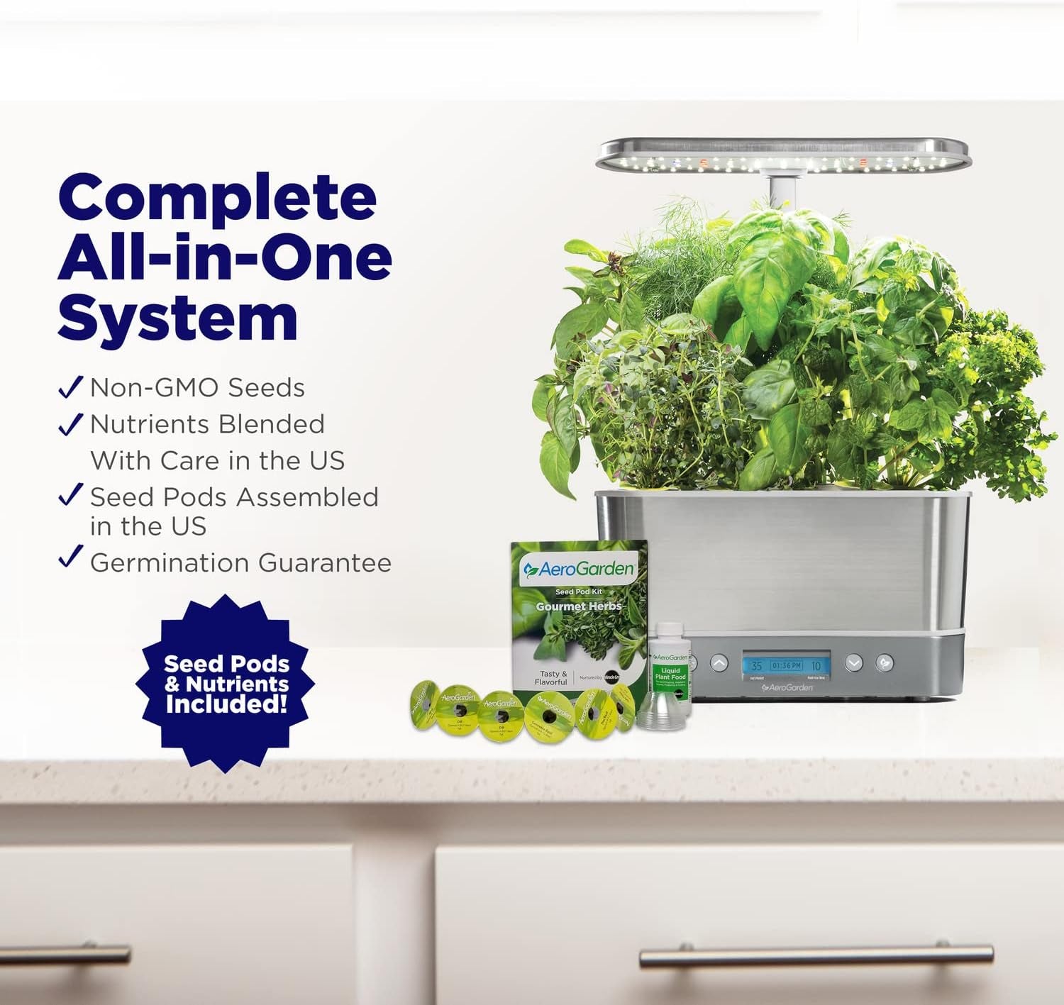 Aerogarden Harvest Elite Hydroponic Indoor Garden System with LED Grow Light and Seed Kit, Accommodates 6 Pods, Stainless Steel Finish