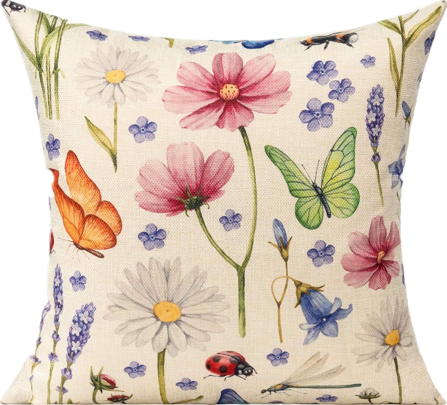 Set of 4 Outdoor Patio Throw Pillow Covers 18x18 - Floral Garden Design for Spring and Summer, Ideal for Farmhouse Décor on Benches, Chairs, Swings, and Sofas
