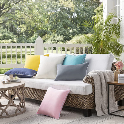 Set of 2 Outdoor Waterproof Decorative Pillow Covers - 18''x18'' Cream Square Cushions for Patio and Tent Use