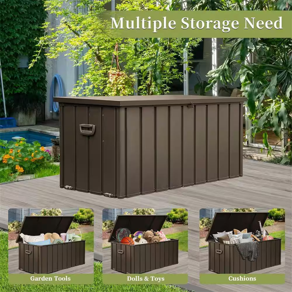 100-Gallon Dark Brown Steel Outdoor Storage Deck Box with Secure Locking Lid