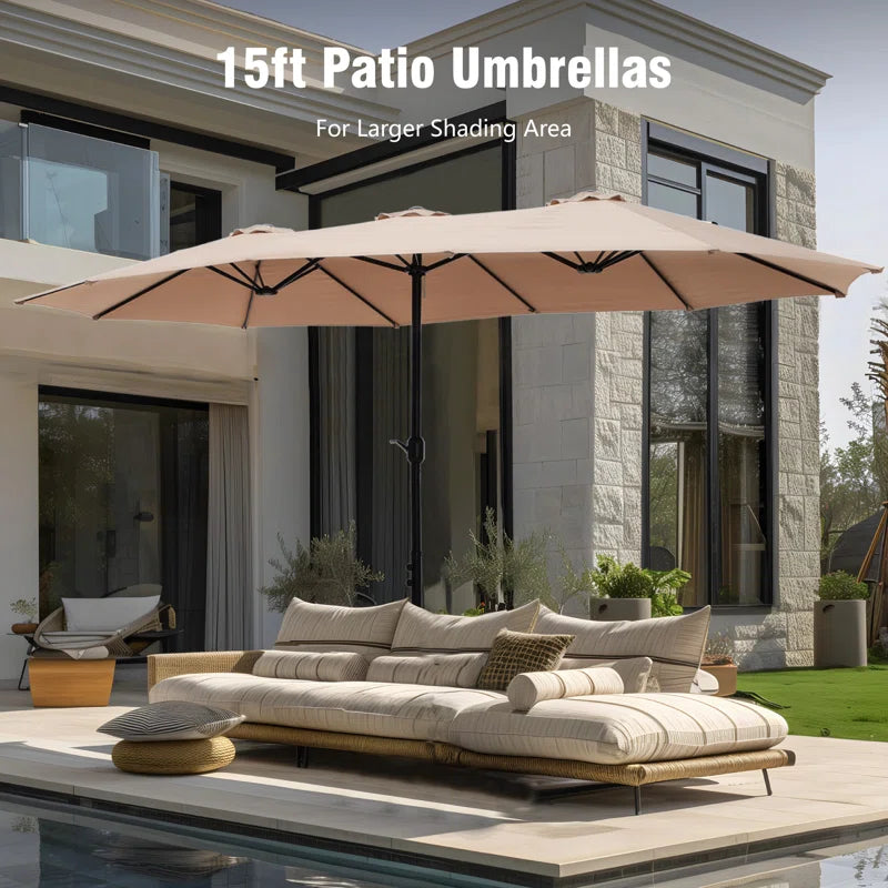 Nyasia 15 ft x 9 ft Rectangular Market Umbrella with Base (Sand Base Not Included)