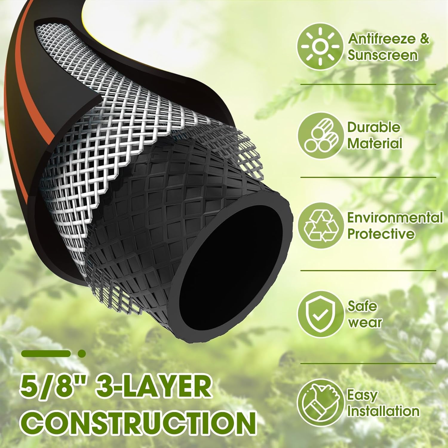50FT Heavy Duty Garden Hose - Flexible, Durable, and Weather-Resistant Gardening Essential