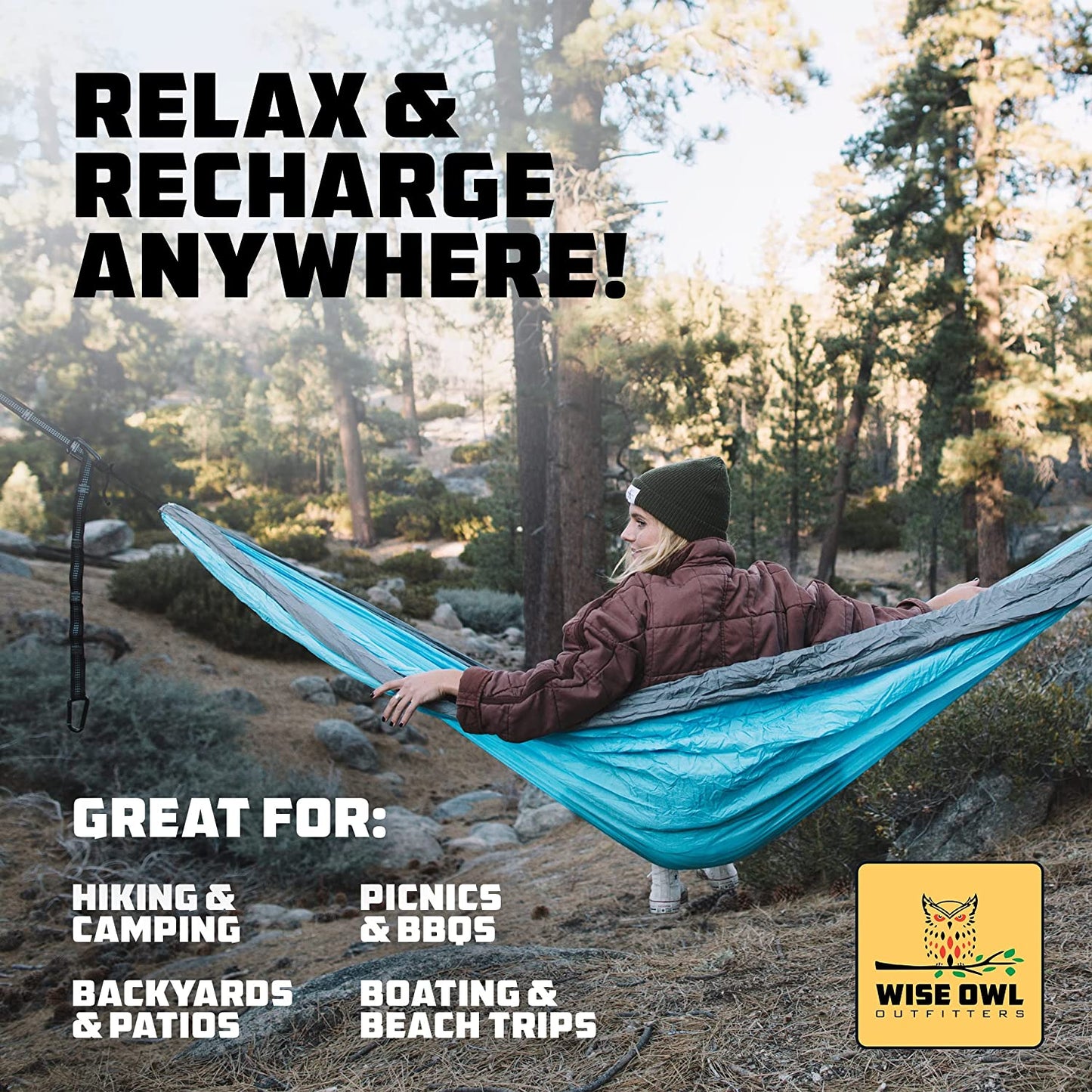 Portable Camping Hammock - Supports Up to 500 lbs with Tree Straps - Perfect for Travel, Backpacking, Hiking, and Outdoor Activities - Available in Single and Double Sizes