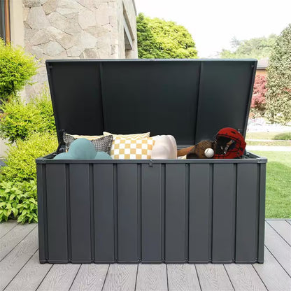 150-Gallon Waterproof Steel Outdoor Storage Deck Box - Lockable Large Patio Bin for Garden Tools - Dark Gray