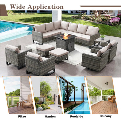 Nodaway Outdoor Patio PE Wicker Swivel Chair Seating Group for Two with Cushions