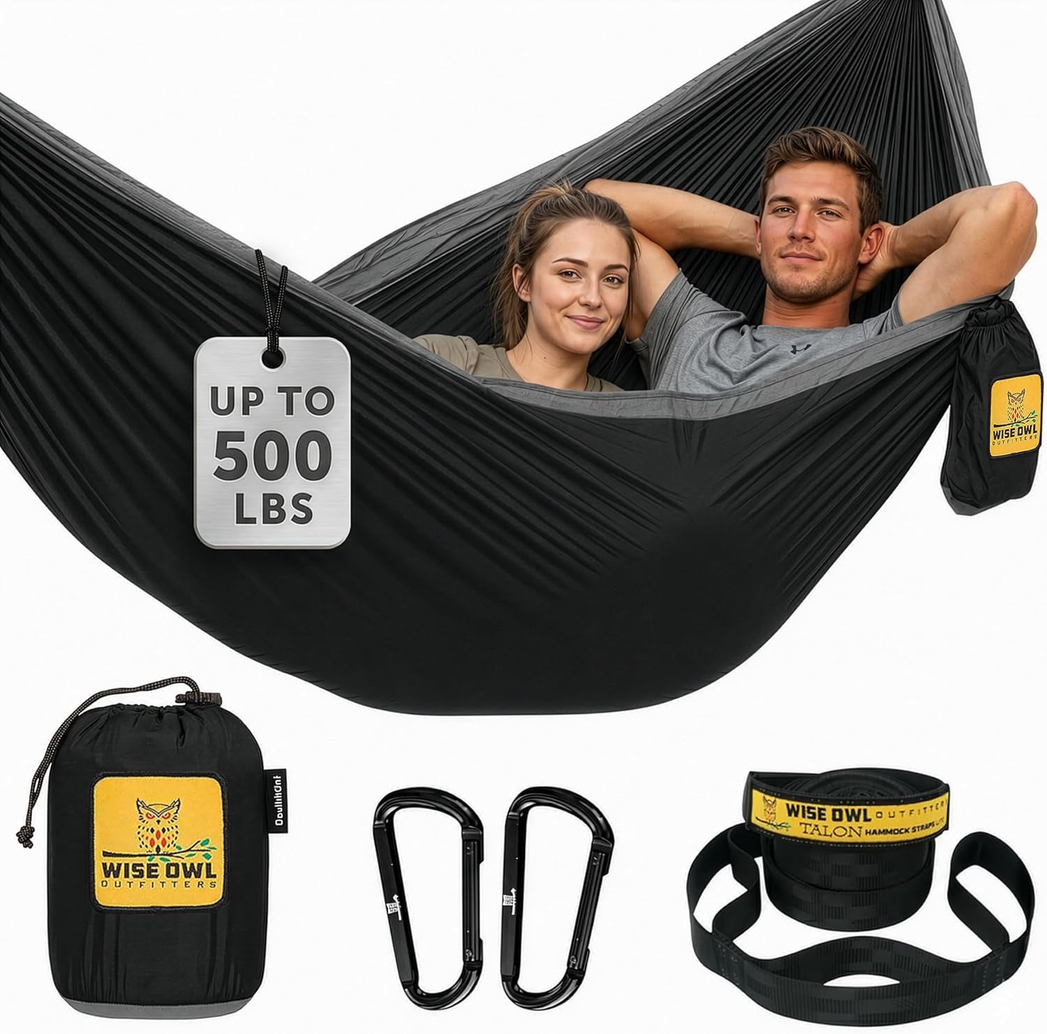 Portable Camping Hammock - Supports Up to 500 lbs with Tree Straps - Perfect for Travel, Backpacking, Hiking, and Outdoor Activities - Available in Single and Double Sizes