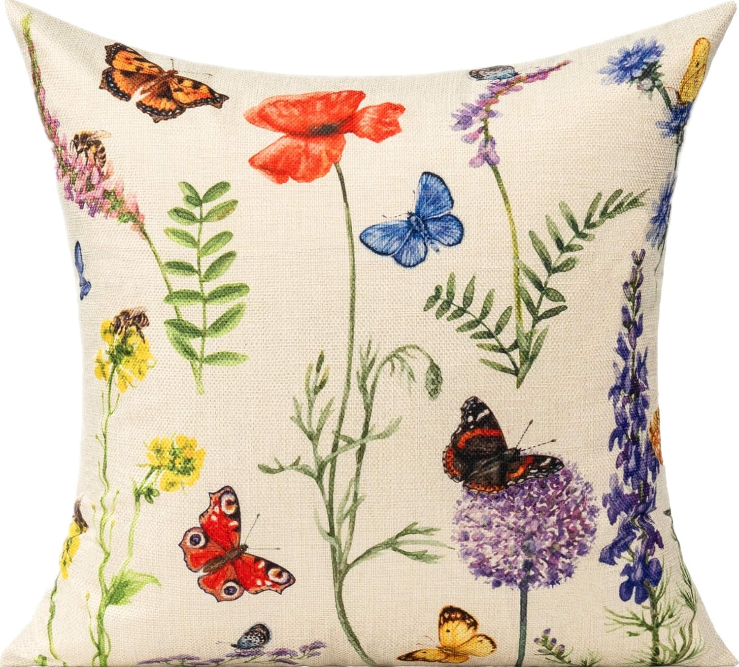 Set of 4 Outdoor Patio Throw Pillow Covers 18x18 - Floral Garden Design for Spring and Summer, Ideal for Farmhouse Décor on Benches, Chairs, Swings, and Sofas