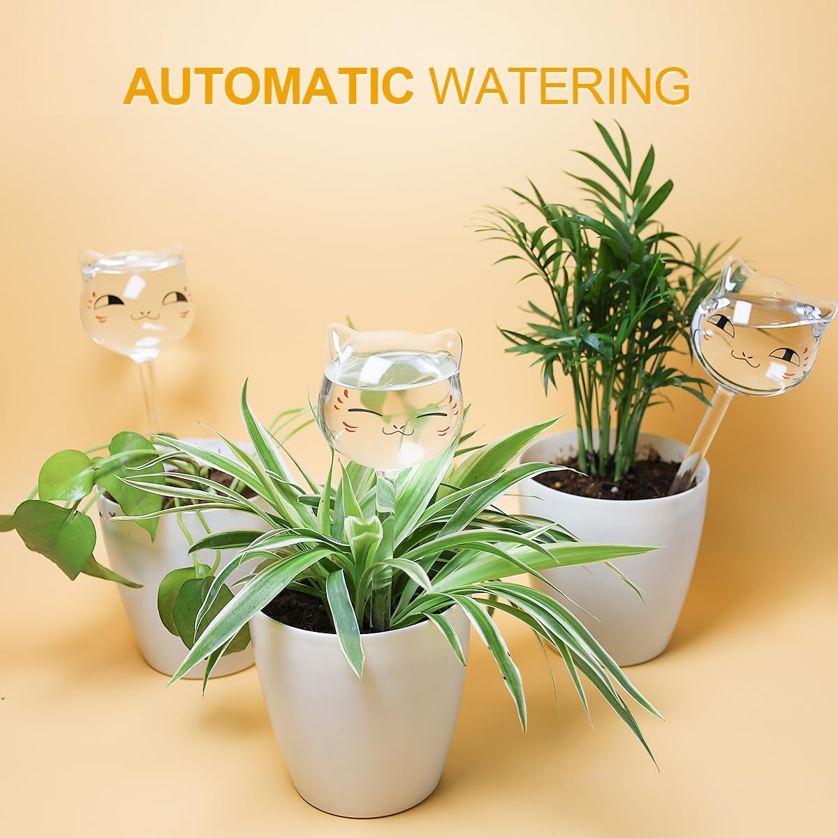 Self-Watering Glass Plant Watering Globes - Automatic Watering Bulbs for Indoor and Outdoor Use, 6.4 oz Capacity, Set of 3