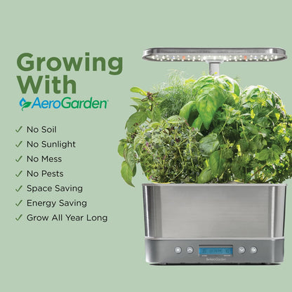 Aerogarden Harvest Elite Hydroponic Indoor Garden System with LED Grow Light and Seed Kit, Accommodates 6 Pods, Stainless Steel Finish