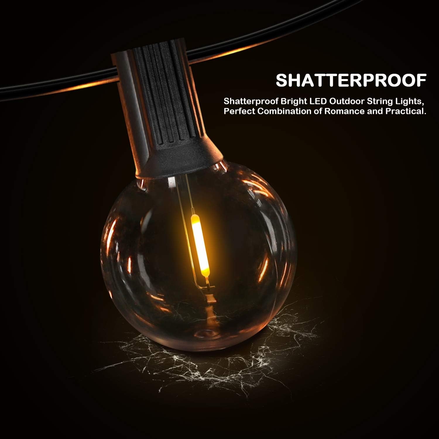 50FT Shatterproof LED G40 Globe String Lights with 52 Dimmable Edison Bulbs - Waterproof Outdoor Lighting for Patios, Balconies, Events, and Cafés