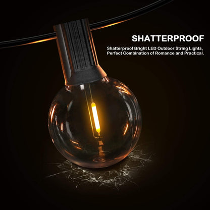 50FT Shatterproof LED G40 Globe String Lights with 52 Dimmable Edison Bulbs - Waterproof Outdoor Lighting for Patios, Balconies, Events, and Cafés