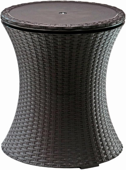 Keter Pacific Cool Bar Outdoor Patio Furniture and Hot Tub Side Table with 7.5-Gallon Beverage Cooler in Espresso Brown