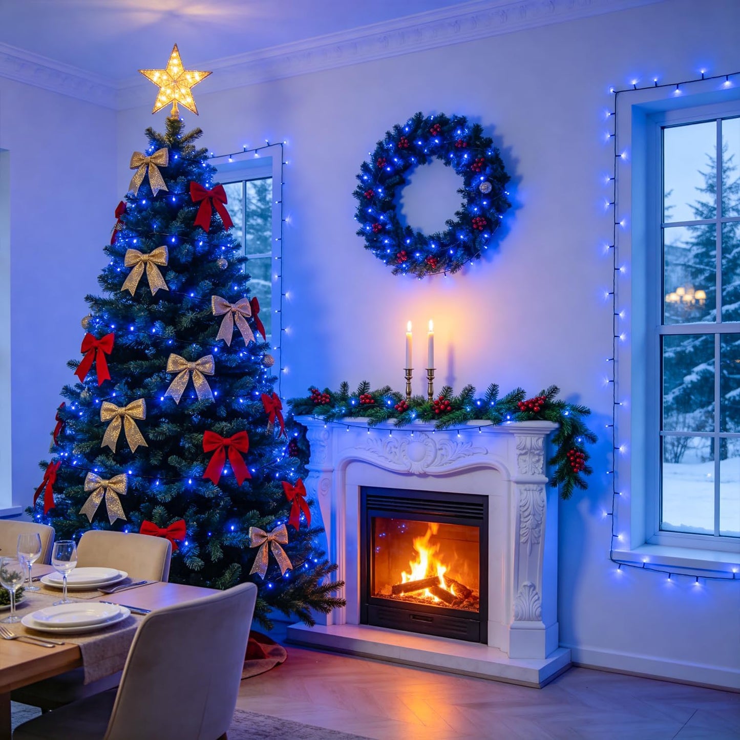 250 LED Blue Christmas Lights - 91.5 Ft Extendable Waterproof String Lights with 8 Modes for Indoor and Outdoor Holiday Decorations, Ideal for Trees, Gardens, Patios, and Parties