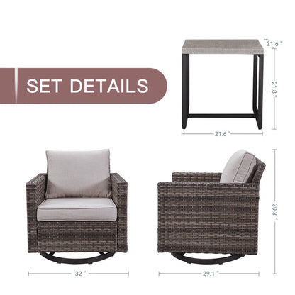 Nodaway Outdoor Patio PE Wicker Swivel Chair Seating Group for Two with Cushions