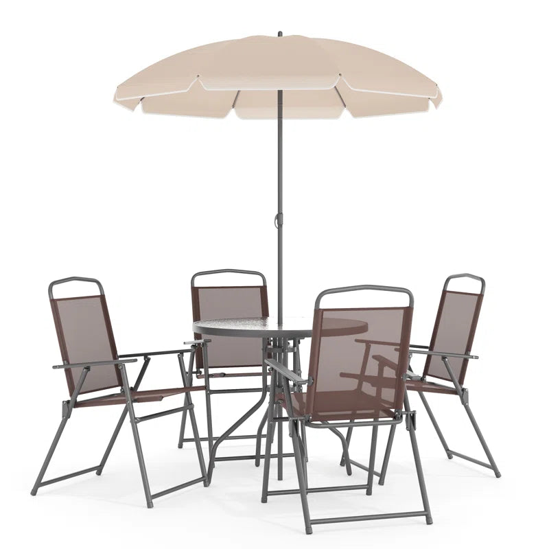Amlie 6-Piece Rippled Glass Outdoor Patio Dining Set with Folding Chairs by Flash Furniture