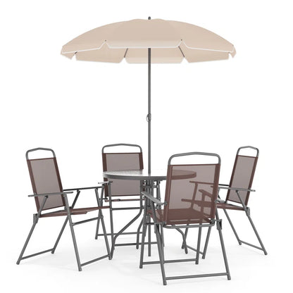 Amlie 6-Piece Rippled Glass Outdoor Patio Dining Set with Folding Chairs by Flash Furniture