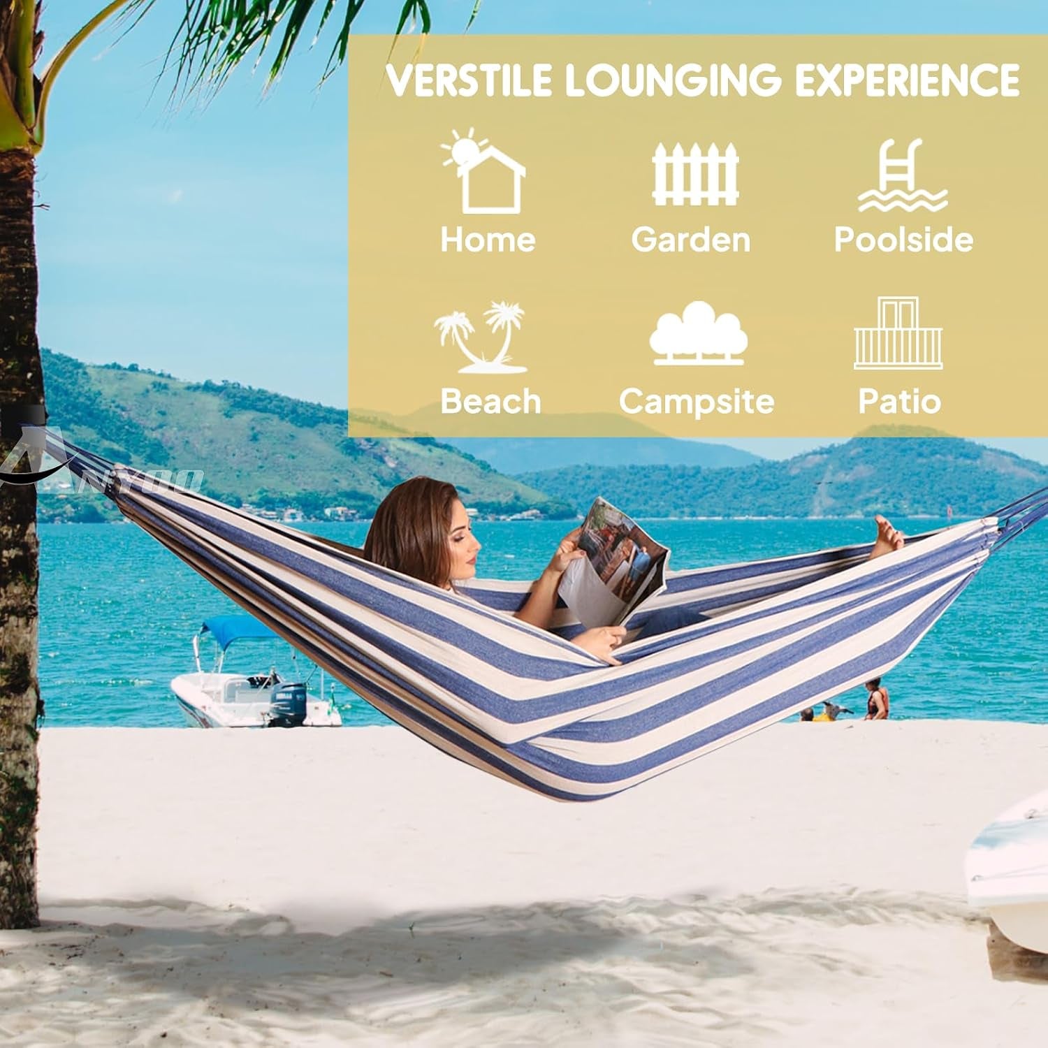 Premium Portable Cotton Hammock for Outdoor and Indoor Relaxation - Durable Fabric with Tree Straps, Supports Up to 660 lbs, Includes Travel Bag for Convenient Use in Patio or Backyard