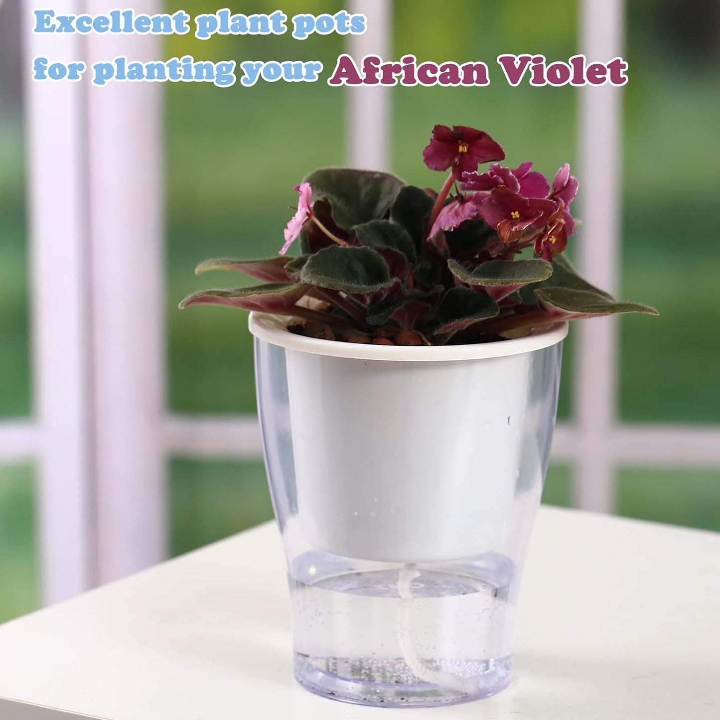 Set of 3 Large 7-Inch Clear Self-Watering Planters for Indoor Plants - Ideal for African Violets, Herbs, Orchids, and Spider Plants - Durable Plastic Design in Clear and White