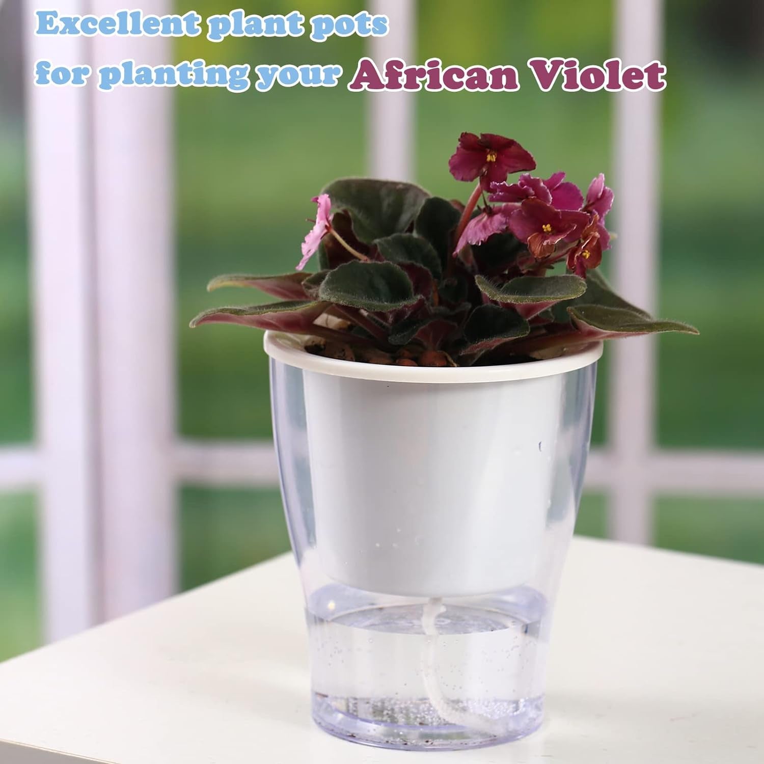 Set of 3 Large 7-Inch Clear Self-Watering Planters for Indoor Plants - Ideal for African Violets, Herbs, Orchids, and Spider Plants - Durable Plastic Design in Clear and White