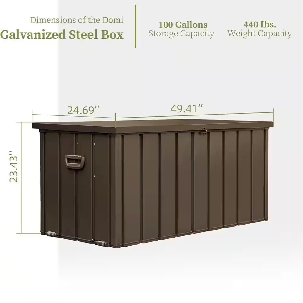 100-Gallon Dark Brown Steel Outdoor Storage Deck Box with Secure Locking Lid