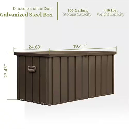 100-Gallon Dark Brown Steel Outdoor Storage Deck Box with Secure Locking Lid