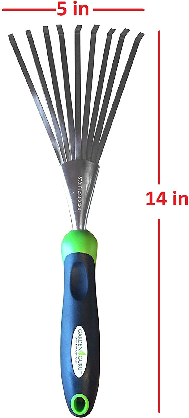 Ergonomic Stainless Steel Hand Rake and Soil Tiller by Garden Guru for Gardening, Cultivating, Soil Loosening, Mulch Spreading, and Flower Bed Raking