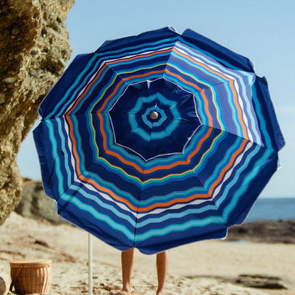 7-Foot Heavy-Duty High Wind Beach Umbrella with Sand Anchor, Ventilation, and Tilt Feature for UV 50+ Sun Protection - Portable Outdoor Sunshade with Carry Bag for Patio, Garden, Pool, and Backyard - Blue