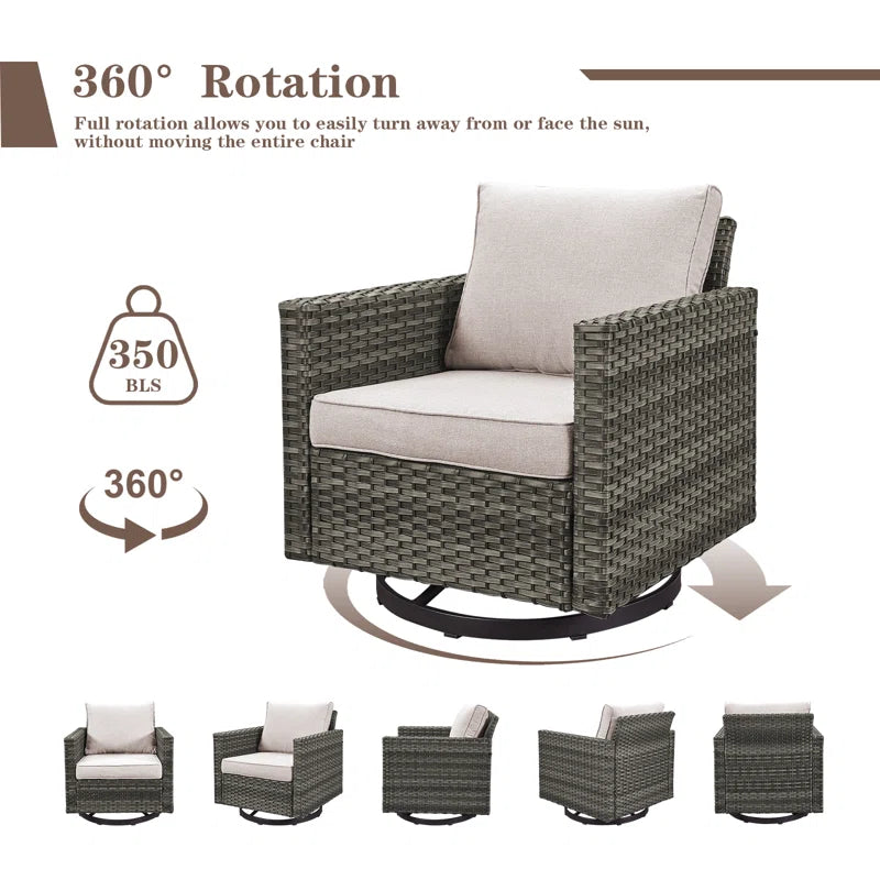 Nodaway Outdoor Patio PE Wicker Swivel Chair Seating Group for Two with Cushions