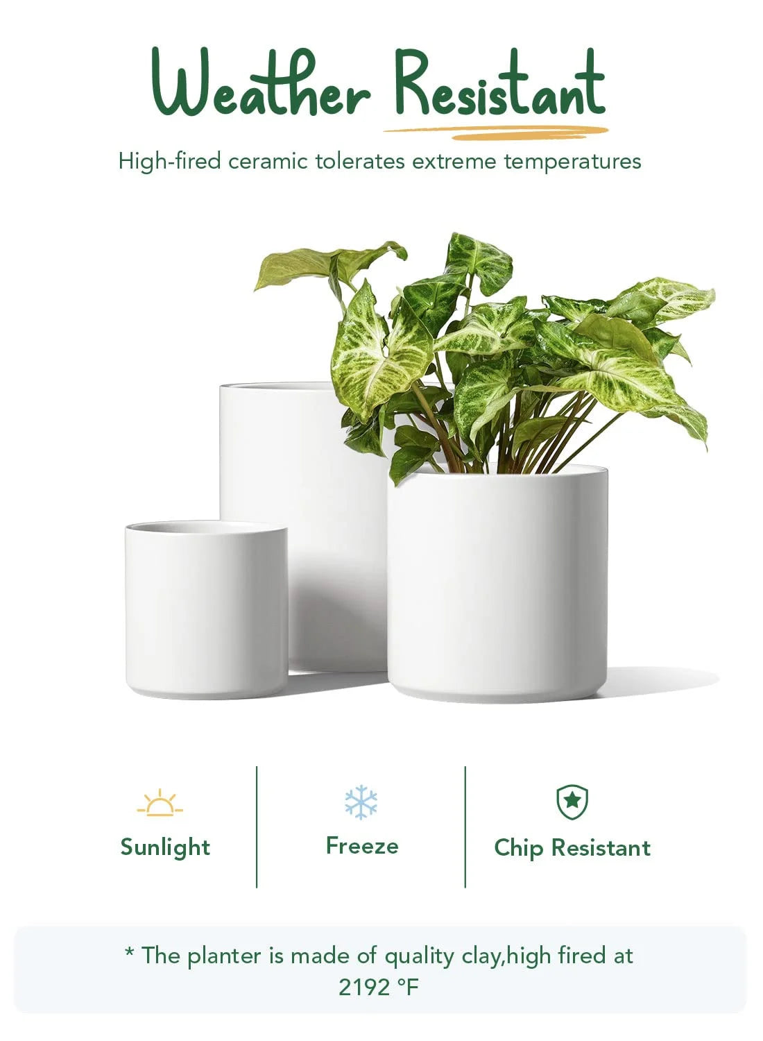 Set of 3 White Indoor Plant Pots (10", 8", and 6") with Drainage Hole and Plug for Indoor and Patio Decoration