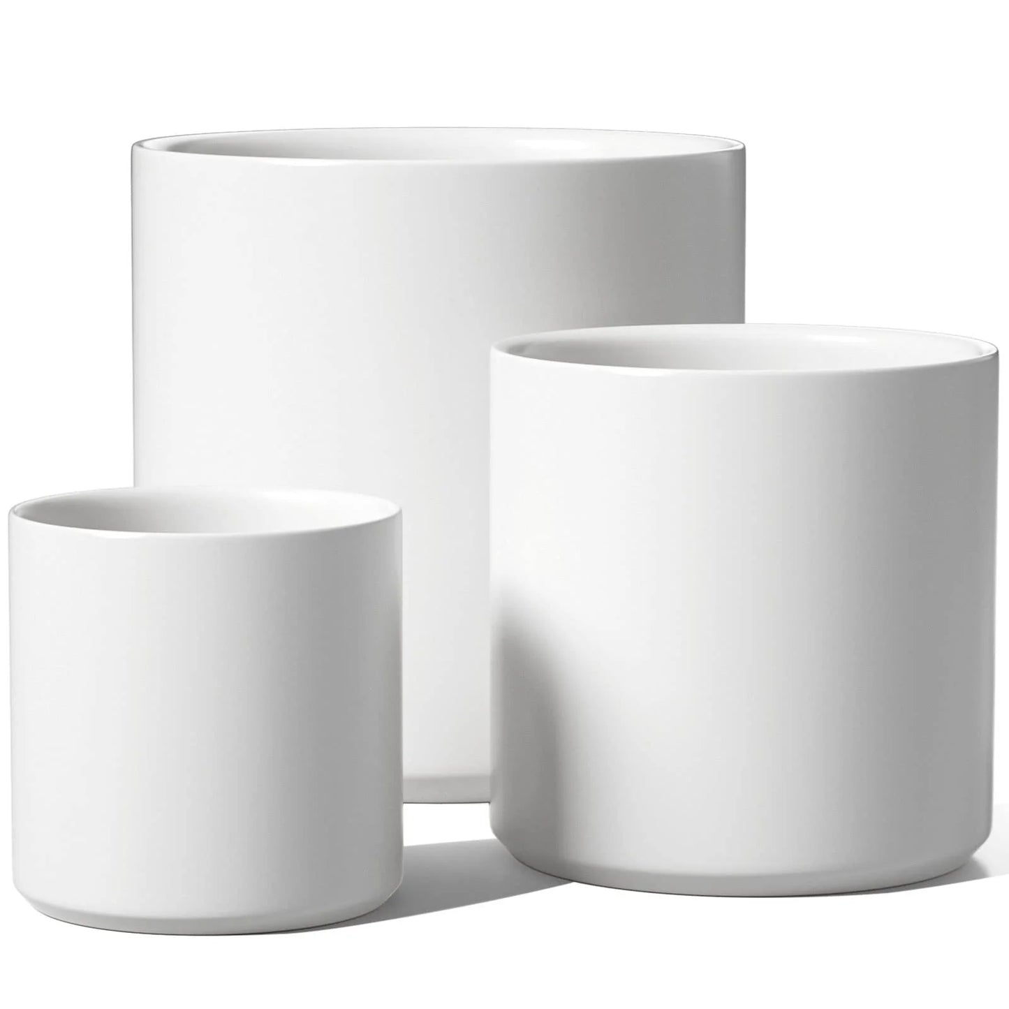 Set of 3 White Indoor Plant Pots (10", 8", and 6") with Drainage Hole and Plug for Indoor and Patio Decoration