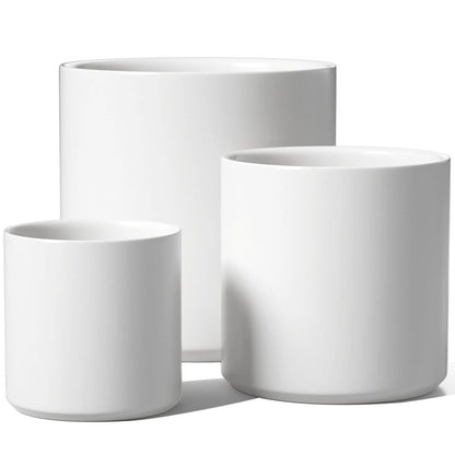 Set of 3 White Indoor Plant Pots (10", 8", and 6") with Drainage Hole and Plug for Indoor and Patio Decoration