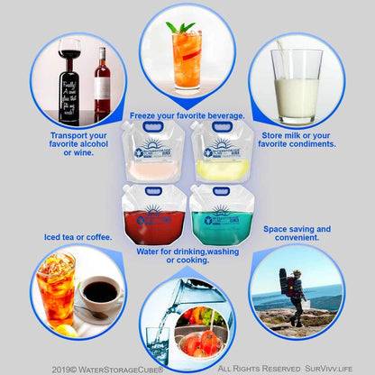 Premium BPA-Free Collapsible Water Container Bag - Food Grade Clear Plastic Storage Jug for Camping, Hiking, and Emergency Use - No-Leak, Freezable, Foldable Water Bottle (1.3/2.6 Gallon)