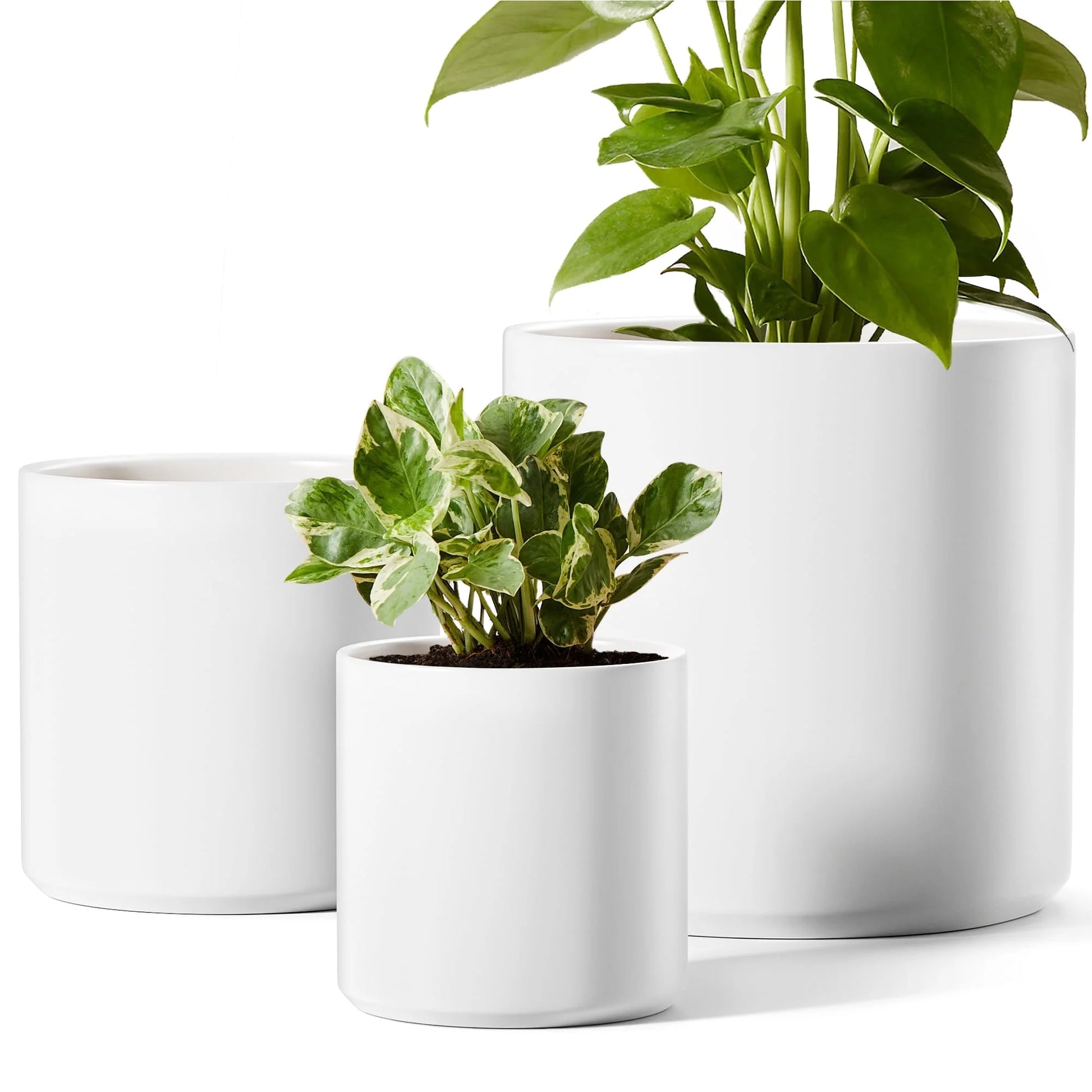 Set of 3 White Indoor Plant Pots (10", 8", and 6") with Drainage Hole and Plug for Indoor and Patio Decoration