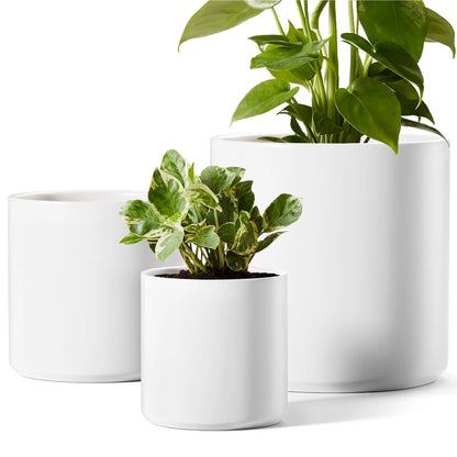 Set of 3 White Indoor Plant Pots (10", 8", and 6") with Drainage Hole and Plug for Indoor and Patio Decoration