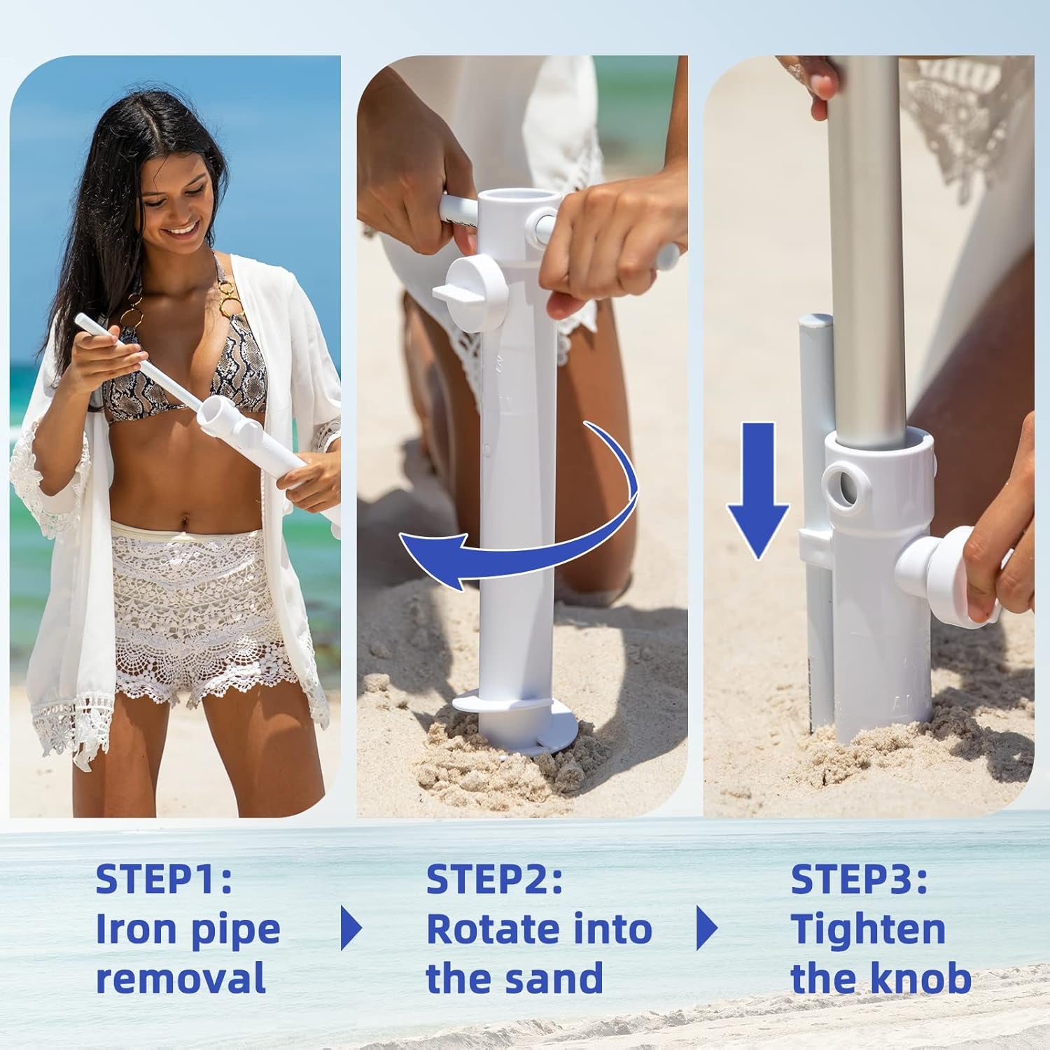 7-Foot Heavy-Duty High Wind Beach Umbrella with Sand Anchor, Ventilation, and Tilt Feature for UV 50+ Sun Protection - Portable Outdoor Sunshade with Carry Bag for Patio, Garden, Pool, and Backyard - Blue