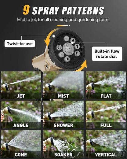 Heavy-Duty Garden Hose Nozzle with 9 Versatile Spray Patterns for Optimal Watering Solutions