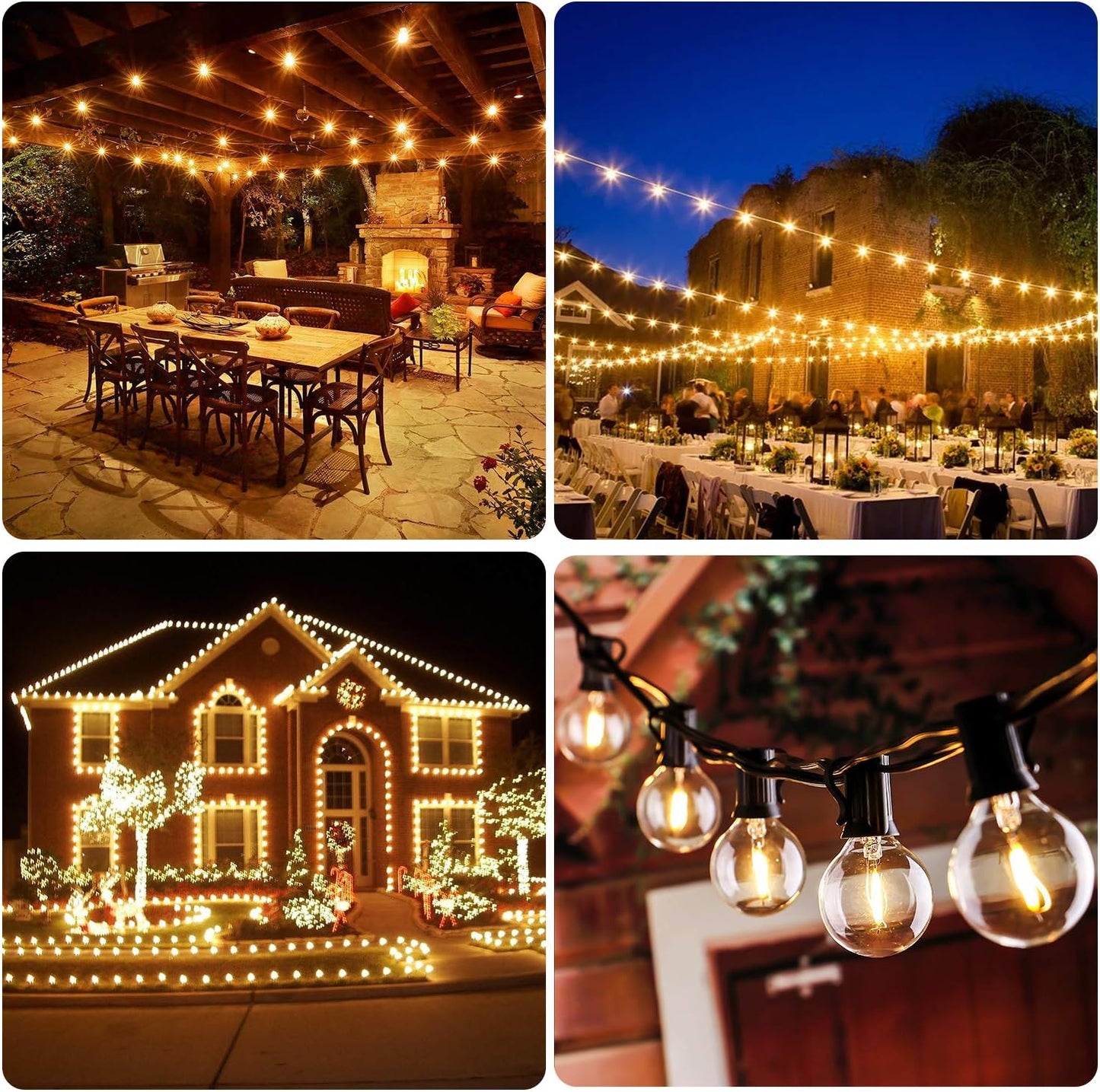 50FT Shatterproof LED G40 Globe String Lights with 52 Dimmable Edison Bulbs - Waterproof Outdoor Lighting for Patios, Balconies, Events, and Cafés