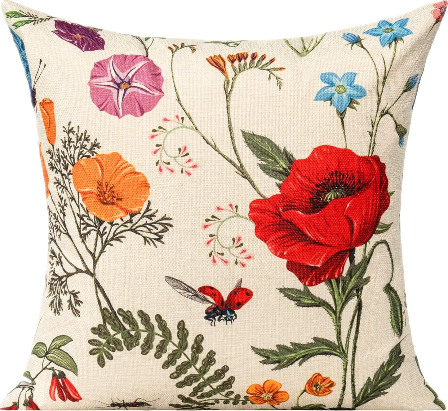 Set of 4 Outdoor Patio Throw Pillow Covers 18x18 - Floral Garden Design for Spring and Summer, Ideal for Farmhouse Décor on Benches, Chairs, Swings, and Sofas