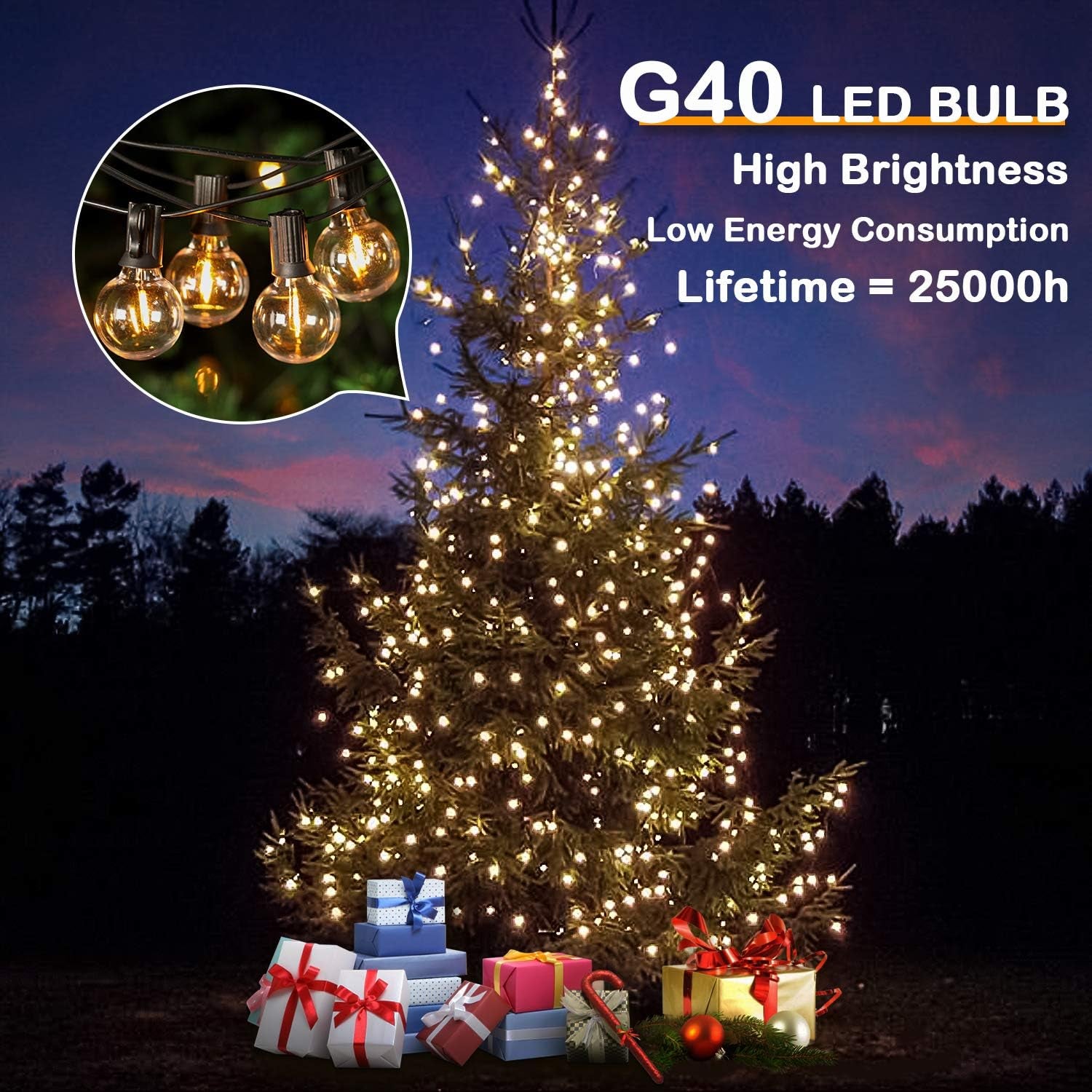 50FT Shatterproof LED G40 Globe String Lights with 52 Dimmable Edison Bulbs - Waterproof Outdoor Lighting for Patios, Balconies, Events, and Cafés