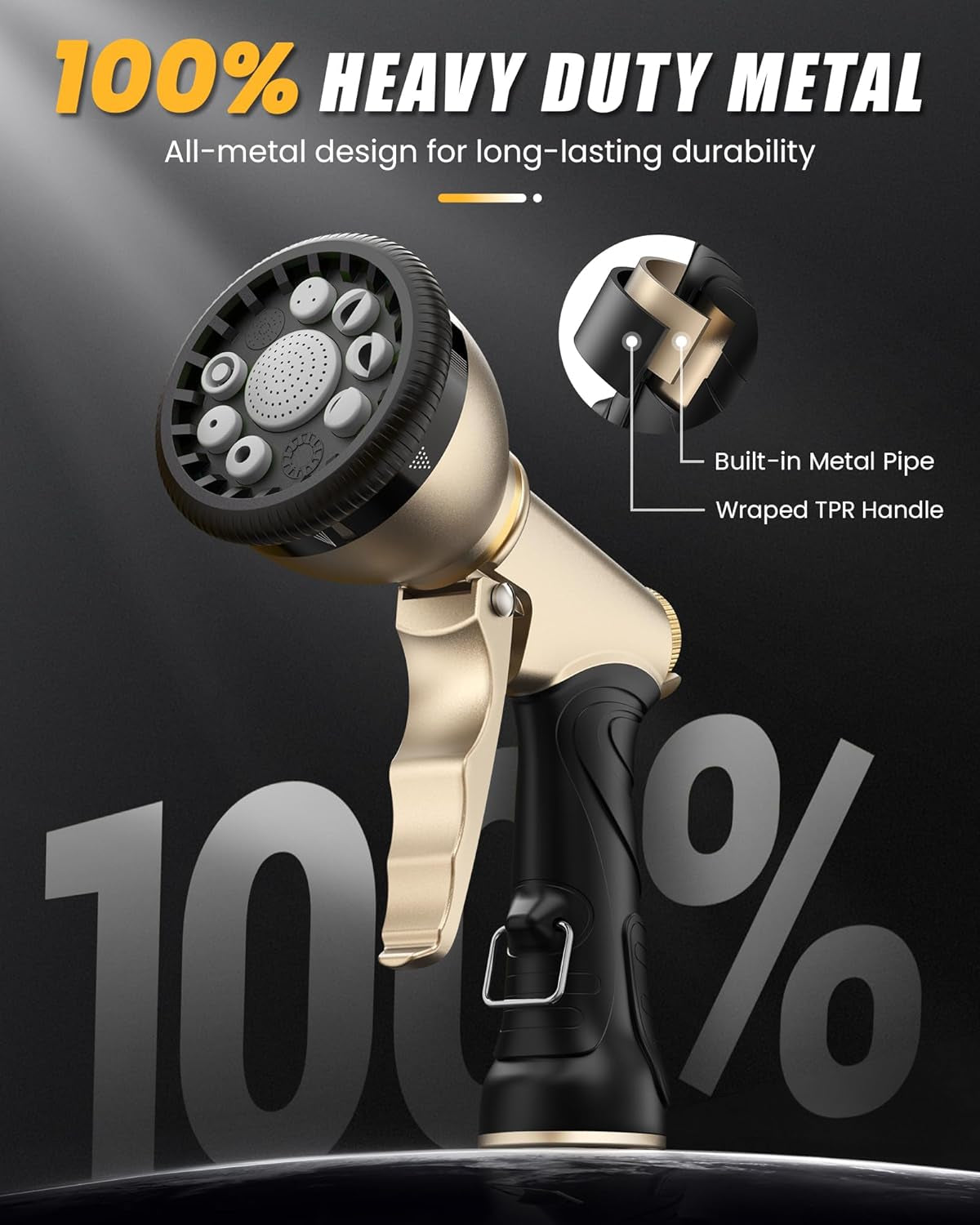 Heavy-Duty Garden Hose Nozzle with 9 Versatile Spray Patterns for Optimal Watering Solutions